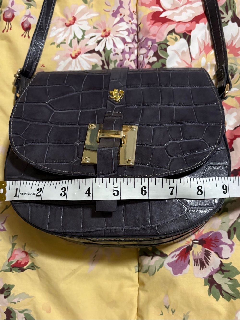 Pratesi Firenze Gunmetal Italian Crossbody Bag with  Gold Hardware - Picture 14 of 16